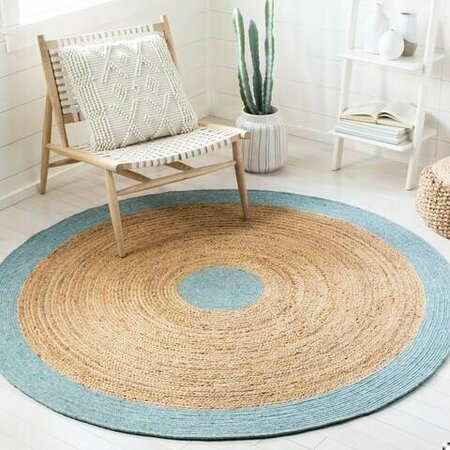 SAFAVIEH 6 x 9 ft. Braided Contemporary Oval Rug, Blue & Natural BRD910M-6OV